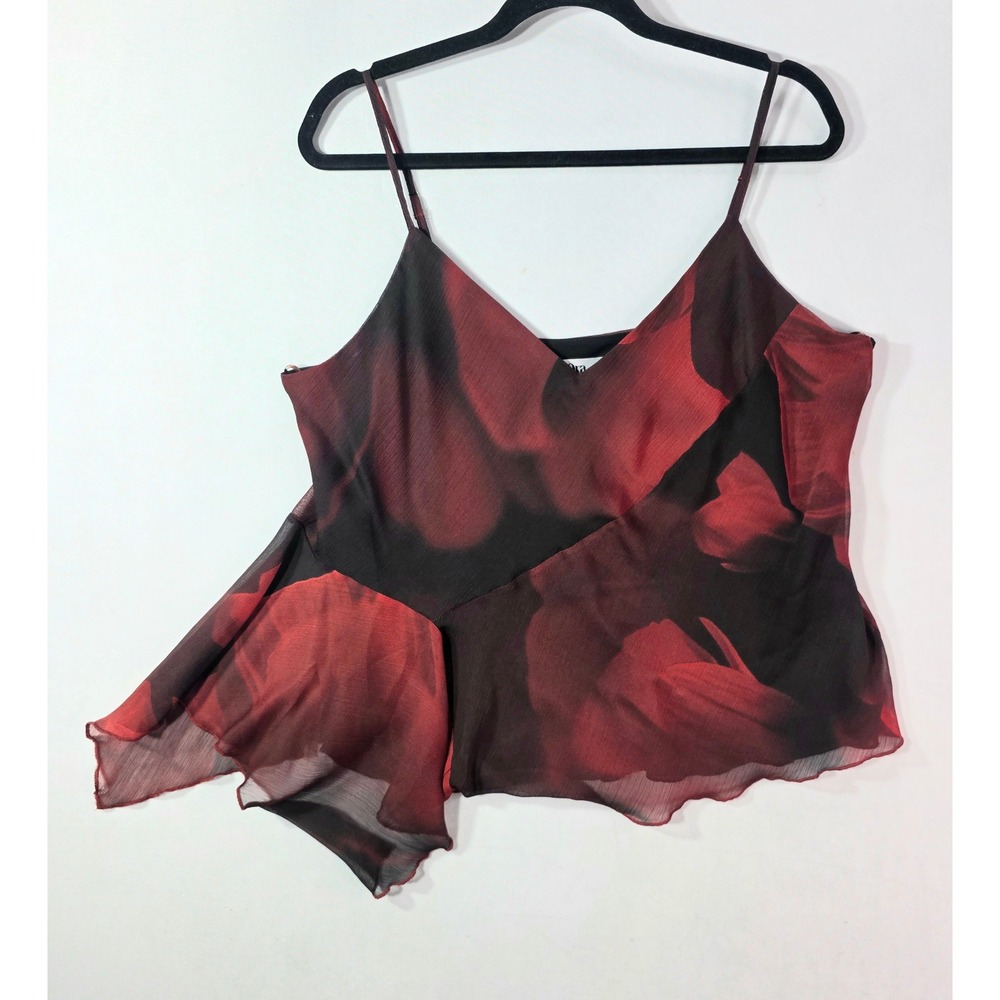 NEW Rita Ora Primark Red Black Floral Chiffon Asymmetrical Cami Top Size L